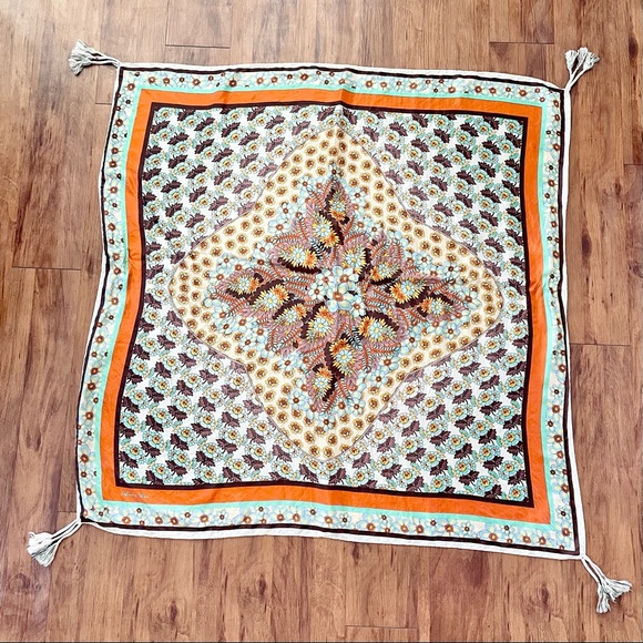 SOLD Johnny Was Floral Scarf in Orange & Blue - Picture 2 of 6